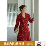 獨束大碼女裝法式小翻領(lǐng)連衣裙女夏季新款遮肉顯瘦雪紡裙子 紅色長袖 L