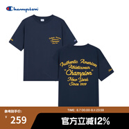 Champion【王俊凱同款】冠軍美式字母印花潮牌情侶短袖t恤男上衣女 藏青色 M
