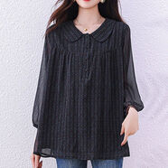 綿淌碎花娃娃領(lǐng)雪紡襯衫女裝寬松中袖上衣大碼洋氣小衫 花色 L 建議100斤-120斤