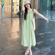 以純YISHION綠色無袖背心連衣裙子女夏季2025新款海邊度假法式氣質(zhì)感長裙 綠色 S 40/45kg