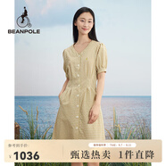 beanpole【度假連衣裙】濱波  春夏女士簡約泡泡紗格紋V領(lǐng)連衣裙 芥末黃 M 165/88A