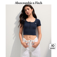ABERCROMBIE & FITCH【多色亨利領(lǐng)】女裝25夏新款經(jīng)典小麋鹿修身短袖T恤KI139-5271 海軍藍(綠色小麋鹿) M (165/96A)