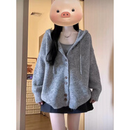 以純 YISHION灰色連帽毛衣開衫外套女秋季韓系穿搭寬松軟糯慵懶風(fēng)針織衫上衣冬 灰色 S _建議75-95斤