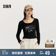 森馬長袖T恤女短款蝴蝶結(jié)字母春秋溫柔蕾絲緊身上衣107624101001