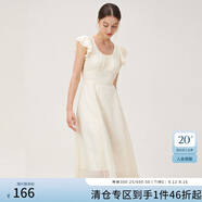 范思藍恩紅白格子約會連衣裙女2024夏季新款遮肉飛飛袖裙子12344 米白色 S