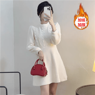冉藝嵐春秋新款女小香風(fēng)修身毛呢水貂絨連衣裙加厚收腰短裙打底 杏色 L