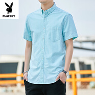 花花公子（PLAYBOY）2025男士短袖襯衫夏季新款上衣寬松襯衣休閑修身大碼牛津紡男裝潮 熒光綠色 XL (180) 41（142-160斤以下）