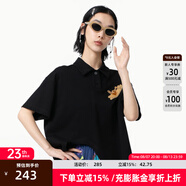 幻走（MOVEUP）2025夏季新款.FUN系列純棉polo領(lǐng)繡花章仔短款T恤女 夜黑 S