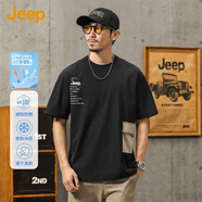 JEEP夏季防曬短袖T恤男潮流百搭戶外休閑運動上衣 黑色    2XL   