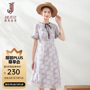 經(jīng)典故事（JANE STORY）經(jīng)典故事法式薄款雪紡裙女2025夏季新款淑女氣質(zhì)荷葉袖印花連衣裙 N53 紫色 M