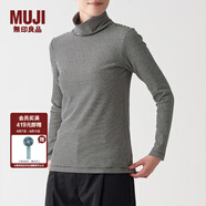 無印良品 MUJI 女式 彈力羅紋編織 高領長袖T恤 BBM01A1A 燕麥色條紋 L