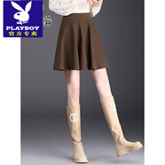 花花公子（PLAYBOY）毛呢短裙女半身裙高腰A字裙秋冬2025新款小個(gè)子傘裙冬季蓬蓬裙厚 咖啡色 XL 22 2尺2 29碼