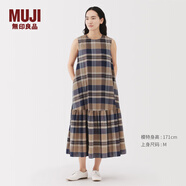 無印良品（MUJI）女式 馬德拉斯格紋 無袖連衣裙 女裝裙子連身裙25年夏季格子裙 米色格紋 S (155/80A)