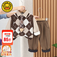 G.DUCKKIDS童裝男童套裝秋冬兒童冬裝一歲寶寶衣服加絨加厚學(xué)院風(fēng)三件套男孩 咖啡色領(lǐng)帶掛件熊三件套 80 尺碼7-11月(建議寶寶75-85cm)