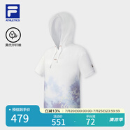 FILA 斐樂官方女裝針織短袖衫2025夏新款健身運動暈染寬松連帽T恤 玉石白-WT 2XL 180/96A/XXL