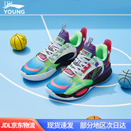 李寧童鞋籃球鞋男女大童全城10?科技減震透氣舒適低幫運(yùn)動(dòng)籃球鞋 海豚藍(lán)/紫外光色 35