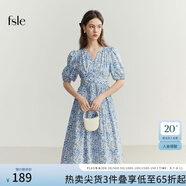 FANSILANEN范思藍(lán)恩法式油畫感藍(lán)色碎花顯瘦連衣裙夏裝短袖V領(lǐng)裙子 白底藍(lán)碎花 XL
