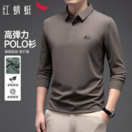 紅蜻蜓（RED DRAGONFLY）長(zhǎng)袖T恤男士春秋季polo衫寬松時(shí)尚高彈力休閑男打底衫上衣淺咖XL