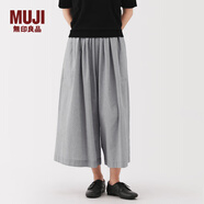 無印良品（MUJI） 女式 涼感輕便七分褲 褲子女款夏季女裝裙褲純棉闊腿褲 涼感物語 灰色條紋 M (160/66A)