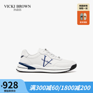 VICKI BROWN【VB男鞋】法國品牌時尚刺繡小白鞋舒適百搭休閑鞋男商務休閑皮鞋 白藍 43
