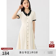 自巧小個子法式復(fù)古茶歇連衣裙女2024夏季新款蕾絲娃娃領(lǐng)襯衫裙子 黑白拼 XS (2碼)