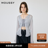 moussy 夏季新品法式優(yōu)雅淑女薄款系帶針織衫女010HS670-2191 161淺灰色 均碼