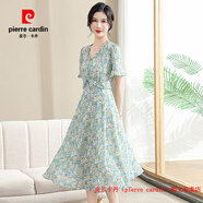 皮爾卡丹（pierre cardin）中年媽媽氣質(zhì)夏裝時(shí)尚雪紡連衣裙2025新款遮肚顯瘦中老年女士裙子 綠色 L