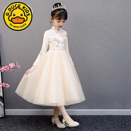 G.duck小黃鴨女童連衣裙2025唐裝春秋女孩公主裙兒童裙子春裝中國風(fēng)春季 香檳長(cháng)袖(加絨加厚) 140 cm