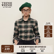Teenie Weenie小熊長袖襯衫女秋冬休閑知識分子格紋襯衣上衣女 獵人綠 M (165)