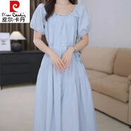 皮爾卡丹（pierre cardin）小香風(fēng)設(shè)計(jì)感小眾連衣裙2025夏季時(shí)尚新款收腰顯瘦小仙女長裙子潮 淺藍(lán)色 L 建議110-120斤