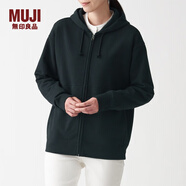 無(wú)印良品 MUJI 男女通用 緊密編織毛圈 拉鏈連帽衫 休閑外套 無(wú)性別 衛(wèi)衣 黑色 S -M(165/88A)