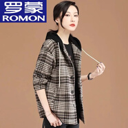 羅蒙（ROMON）格子外套韓潮襲人2024年冬季新款小香風(fēng)連帽格子羊羔絨加厚外套女 黑色【內加羊羔絨】 L 建議【105-120斤】