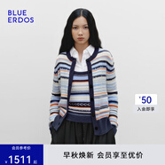 BLUE ERDOS25早秋新品綿羊毛針織衫舒適質(zhì)感圓領(lǐng)女開衫B256A1711 灰藍(lán)條紋 M (165)