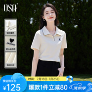 歐莎（OSA）愛心刺繡polo衫女2025年夏季新款女士t恤高檔短袖通勤顯瘦上衣 米白 L