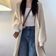芭芙達妮韓系杏色毛衣外套針衫織女2025春秋季慵懶風中長版開衫女百搭上衣 【米杏色】 M 45/55kg