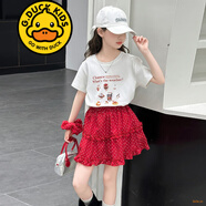 G.DUCKKIDS品牌童裝女童套裝夏季套裙兒童夏裝短袖T恤半身裙子兩件套中大童 257波點(diǎn) 白色 140