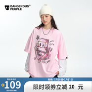 Dangerous people薛之謙dsp趣味手繪涂鴉休閑情侶百搭圓領(lǐng)短袖T恤 粉色 M