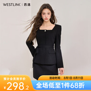 西遇氣質(zhì)優(yōu)雅小香風(fēng)方領(lǐng)外套女2025春季高級(jí)感珍珠扣配腰帶上衣 黑色 M (160)
