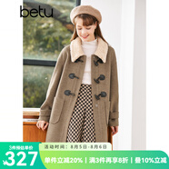 betu百圖女裝冬季新款毛呢外套牛角扣翻領(lǐng)中長(cháng)款毛呢大衣女2210T91 摩卡色 XS