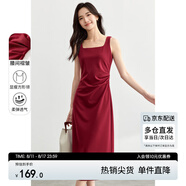 尚都比拉法式連衣裙女夏天赫本風(fēng)氣質(zhì)A字裙收腰顯瘦背帶裙 安可拉紅 XL