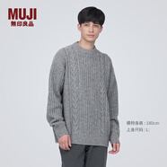 無印良品（MUJI）男式 美利奴羊毛纜繩花紋圓領(lǐng)毛衣 冬季長袖針織衫 AA0PJA3A 灰色 L（175/100A）
