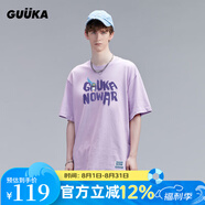 古由卡（GUUKA）xSANK嘻哈潮牌t恤男士短袖夏季情侶裝劉宇同款休閑寬松五分半截袖 淺紫色 F4661 M