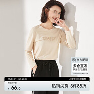 尚都比拉長袖純棉t恤女春秋寬松顯瘦內(nèi)搭打底衫刺繡上衣 淺杏色 L 