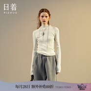 日著（rizhuo）原創(chuàng)設(shè)計(jì)女裝2024冬新復(fù)古回潮半高領(lǐng)修身格紋提花針織衫女 塵米 L