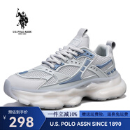 美國馬球協(xié)會（U.S.POLO ASSN.）厚底老爹鞋男2025新款男鞋夏季透氣運動鞋男士網(wǎng)面增高休閑鞋子男 灰色 39 (245mm) 標準運動鞋碼-