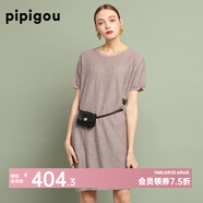 皮皮狗 夏季新品  圓領(lǐng)廓形連衣裙  寬松短袖亞麻針織連衣裙 356淡茶色 XL /110