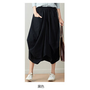 10色入現(xiàn)貨新款純色棉麻半身裙中長款寬松大碼松緊腰燈籠裙女 黑色 均碼