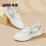 零度尚品男鞋板鞋男夏季新款透氣百搭真牛皮休閑鞋潮流輕便厚底小白鞋子男 白灰 【標準皮鞋碼】 42