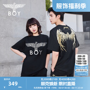 BOY LONDON【金翼鎖鏈】夏季短袖情侶款翅膀燙金潮牌圓領(lǐng)T恤N01918 黑印金N01918 經(jīng)典升級 M