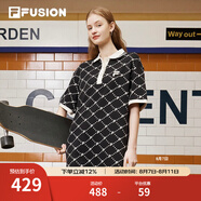 斐樂(lè)（FILA） FUSION潮牌女子連衣裙夏新款時(shí)尚寬松POLO領(lǐng)連身裙 深黑-BK 2XL
